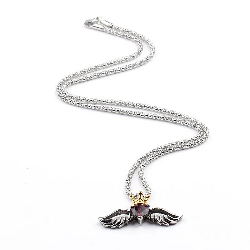 Men's vintage black widow spider pendant necklace with red crystal detail on zinc alloy link chain