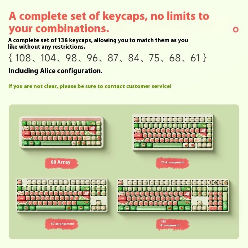 PBT mechanical keyboard key caps with mushroom shape and watermelon theme sublimation print