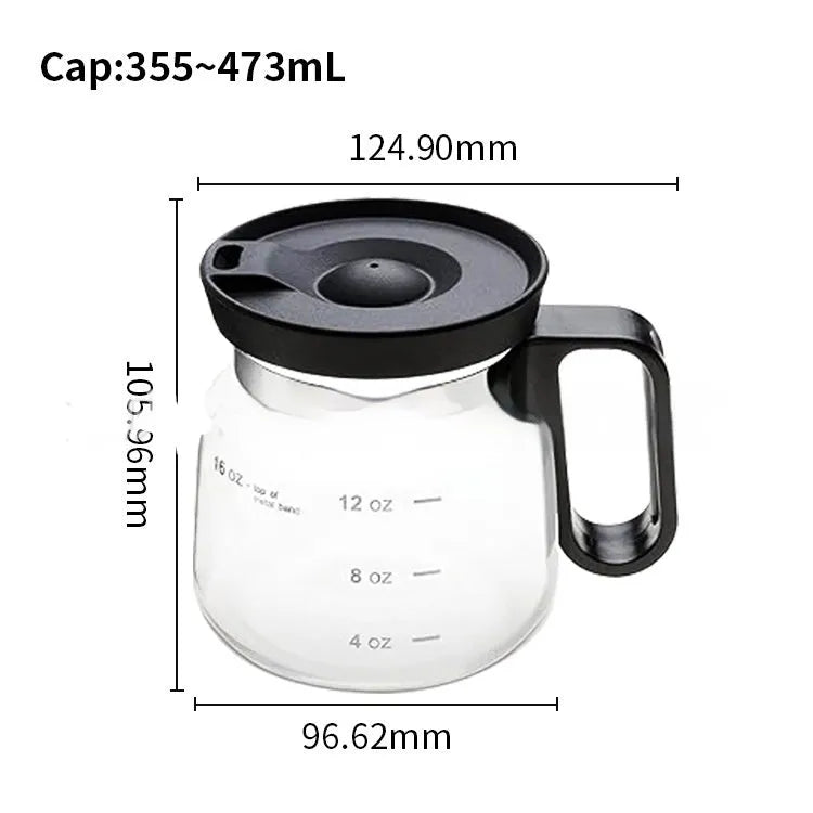 Transparent borosilicate glass coffee maker with black silicone cover and handle on a stovetop.