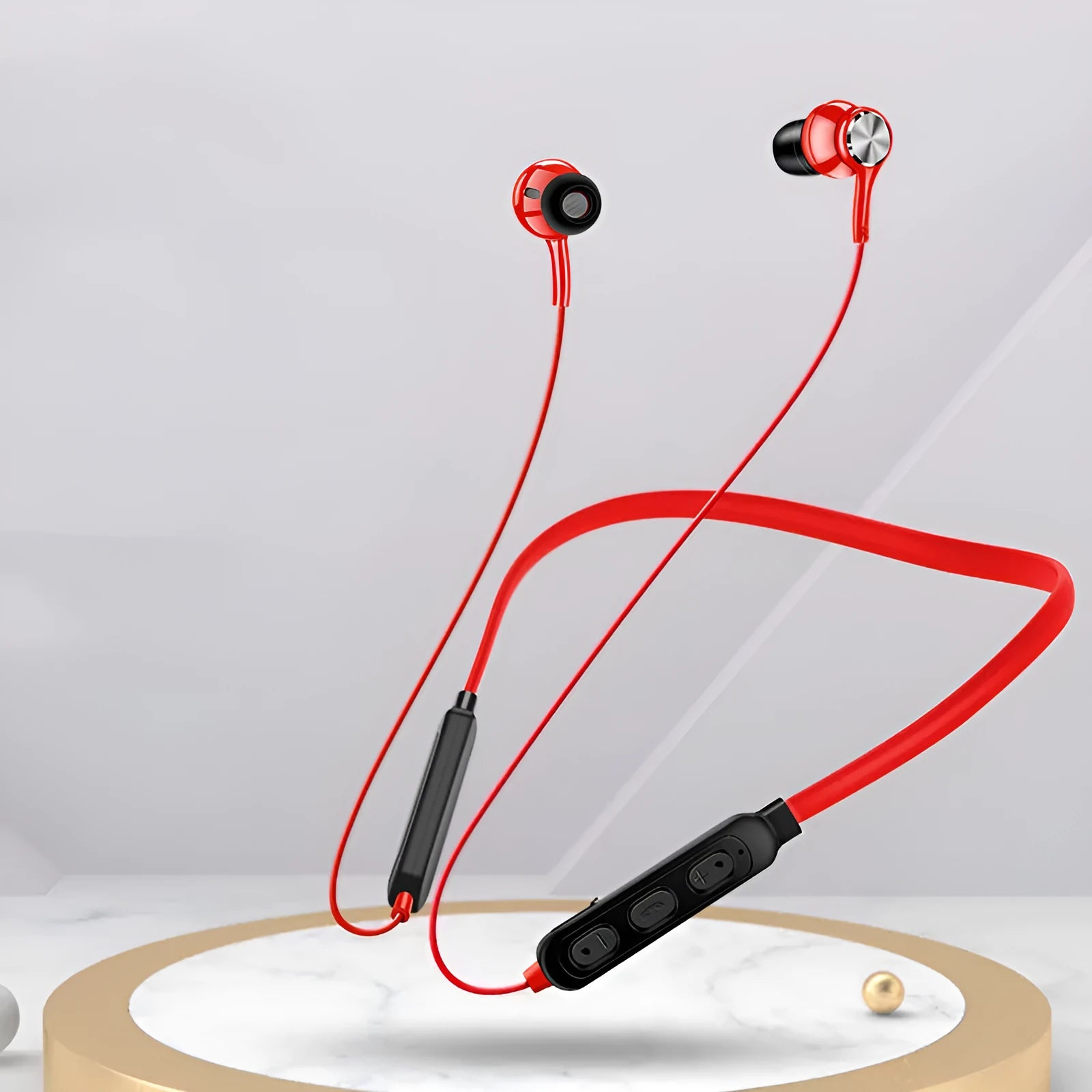 G03 black red white neckband sports Bluetooth earphones with neck-hanging design and USB cable