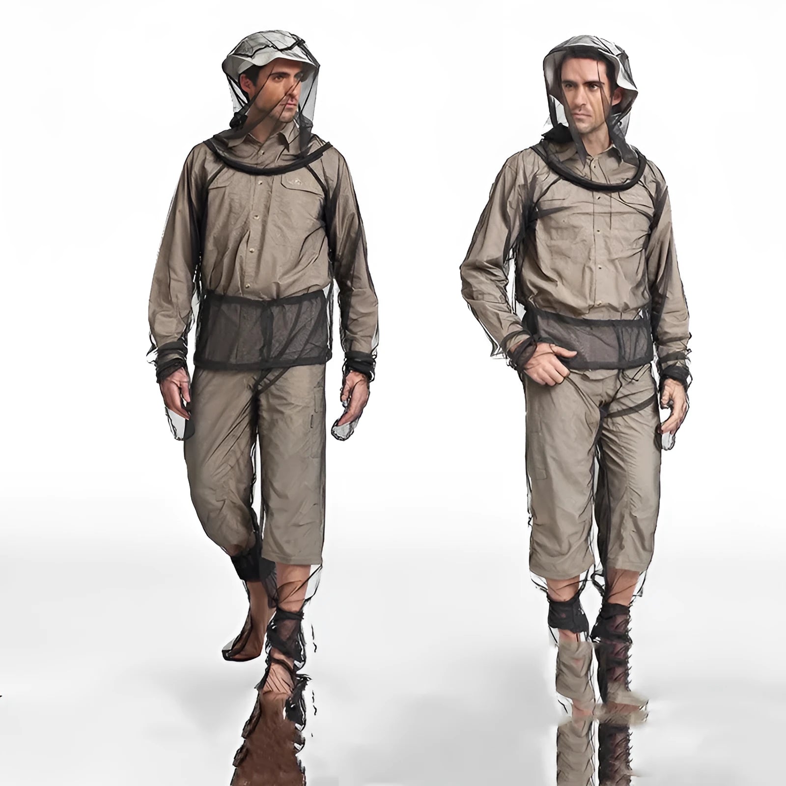 Mesh anti-mosquito suit with hood, pants and booties for summer outdoor activities