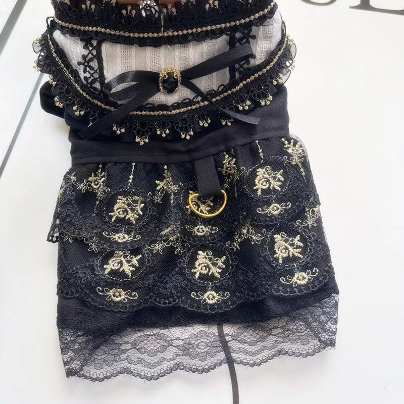 Golden gothic skirt costume for small cat or dog with princess-style design