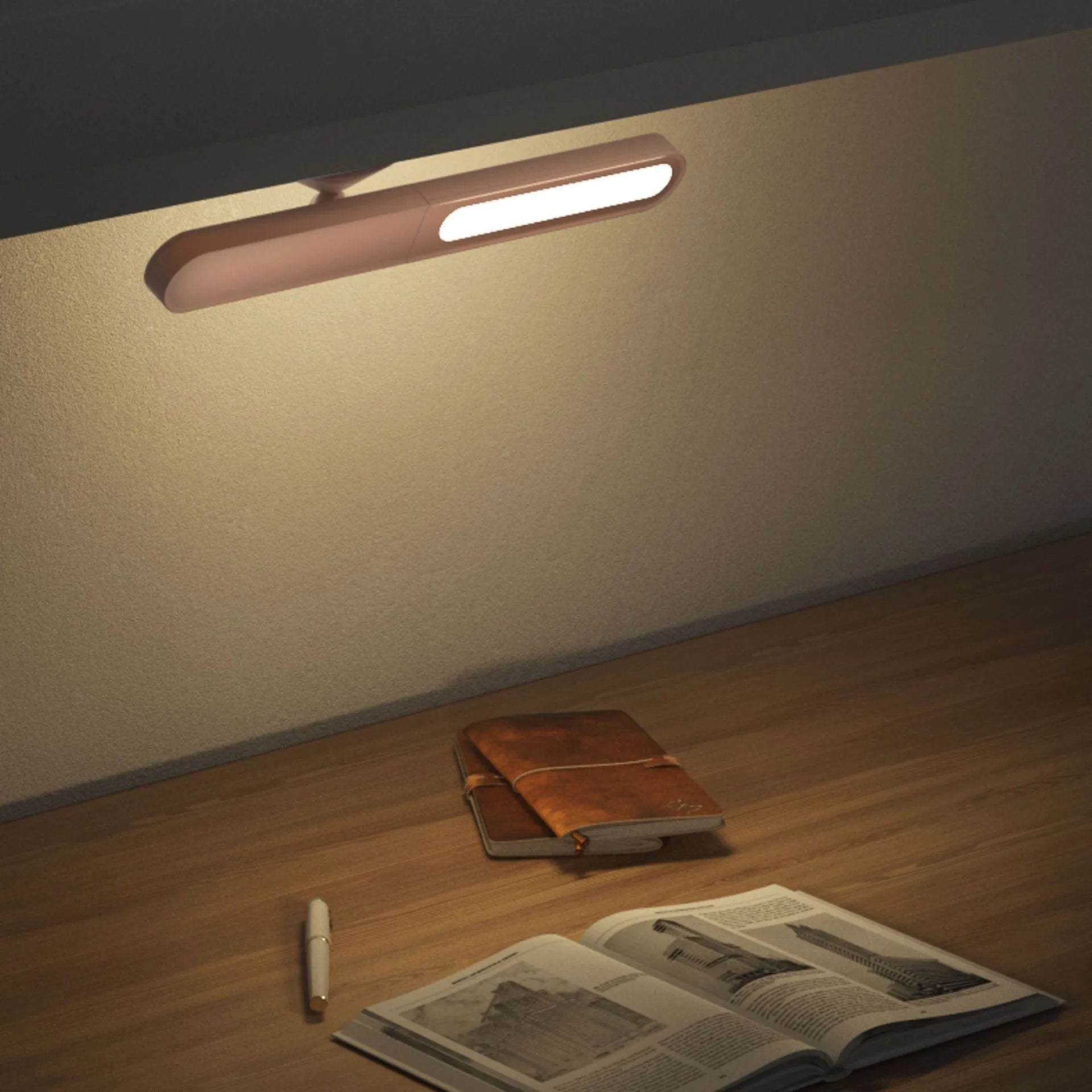 Geometric magnetic table lamp with PC shade in khaki or white featuring touch control and USB power for wall or desk use