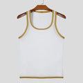Men's tight white mesh sports vest with straight hem on a manikin