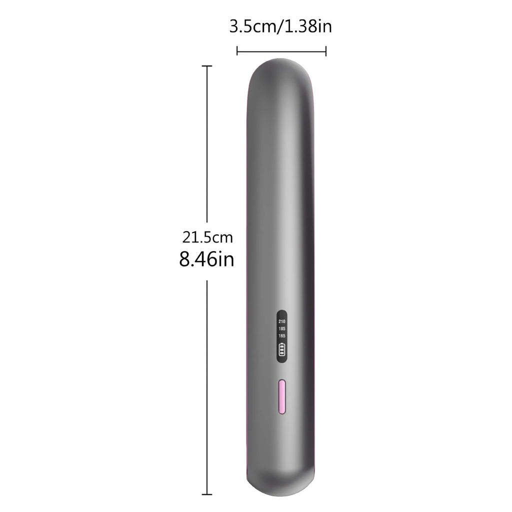 Moon shadow grey wireless hair straightener with tourmaline ceramic plates on a grey background.