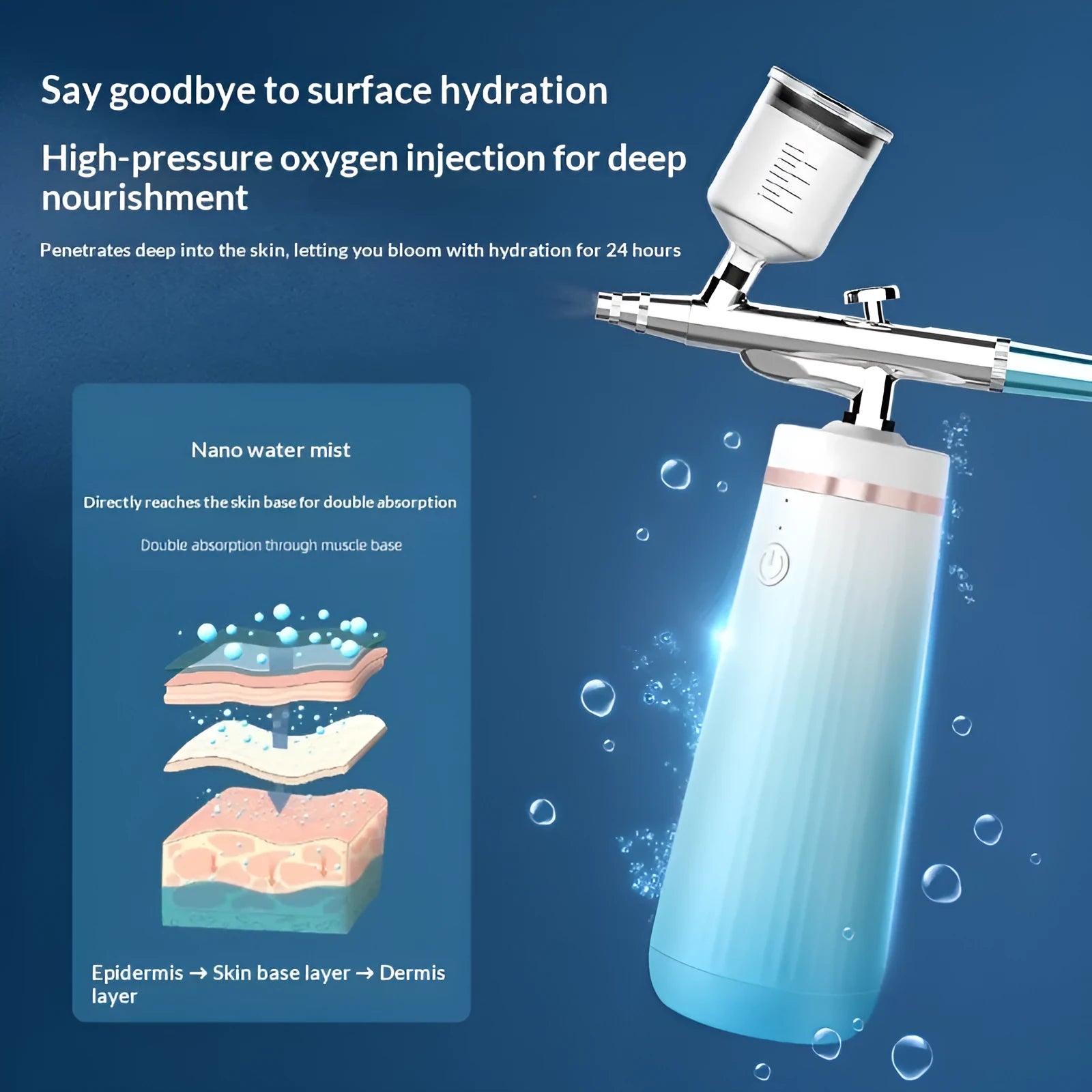 Oxygen infusion device in gradient pink with USB charging port and cold spray nozzle
