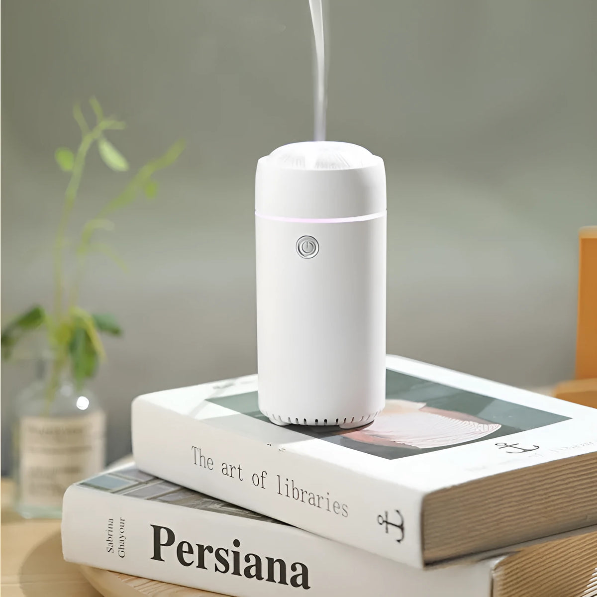 Car aroma diffuser ultrasonic essential oil humidifier in column shape 69x146mm USB powered plastic