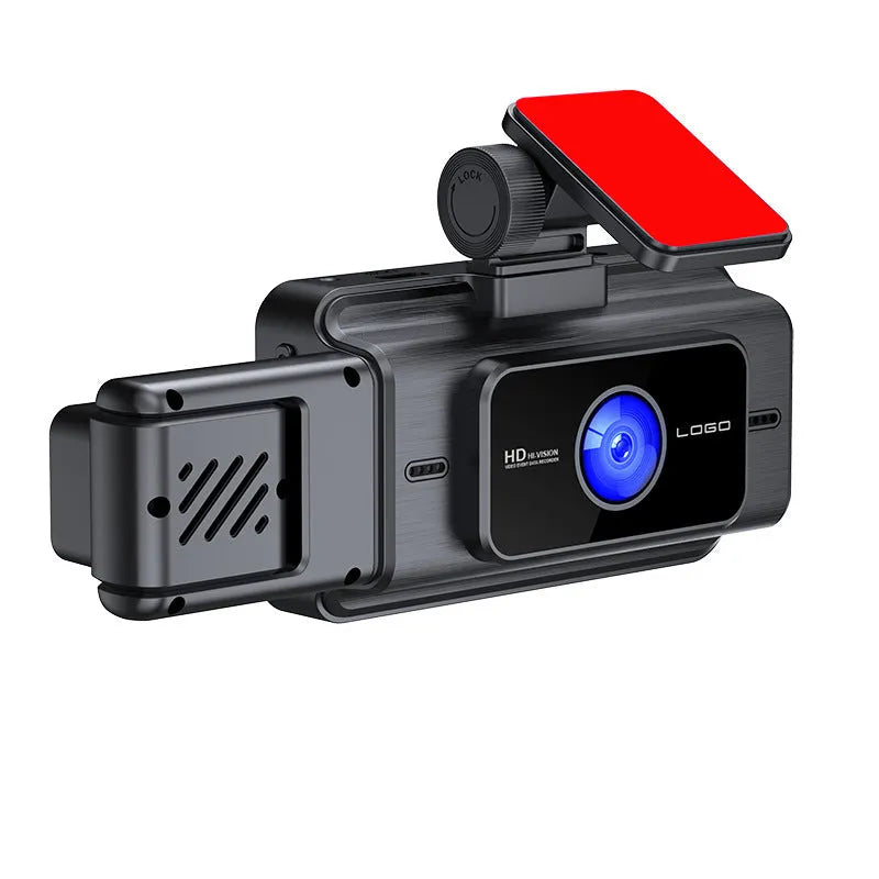 Black 3 lens video driving recorder with 3.0 inch screen, 170° shooting angle, front windshield mount, car power