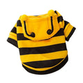 Yellow and black striped bee antenna hoodie for small dogs with flexible antennae and back belt hook