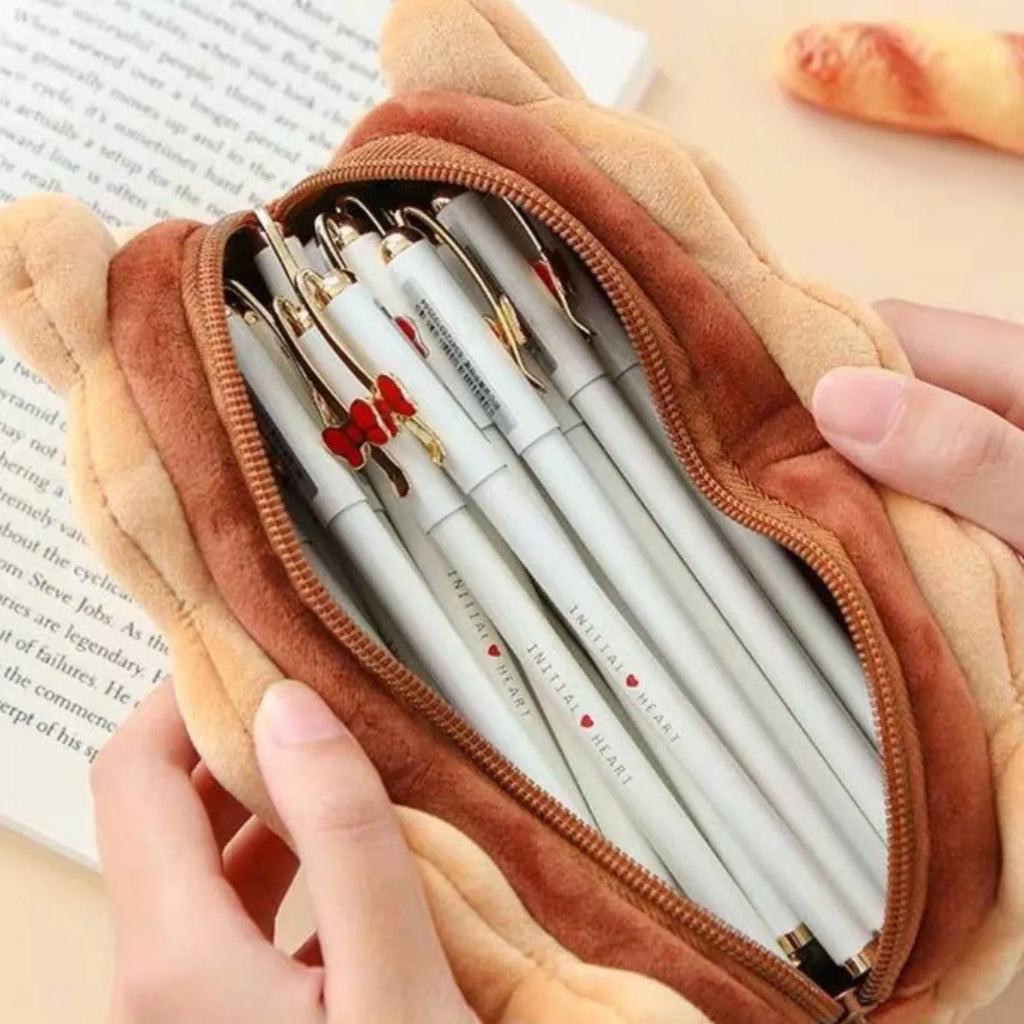 Plush pencil bag with sandwich biscuit design in cartoon style for school storage