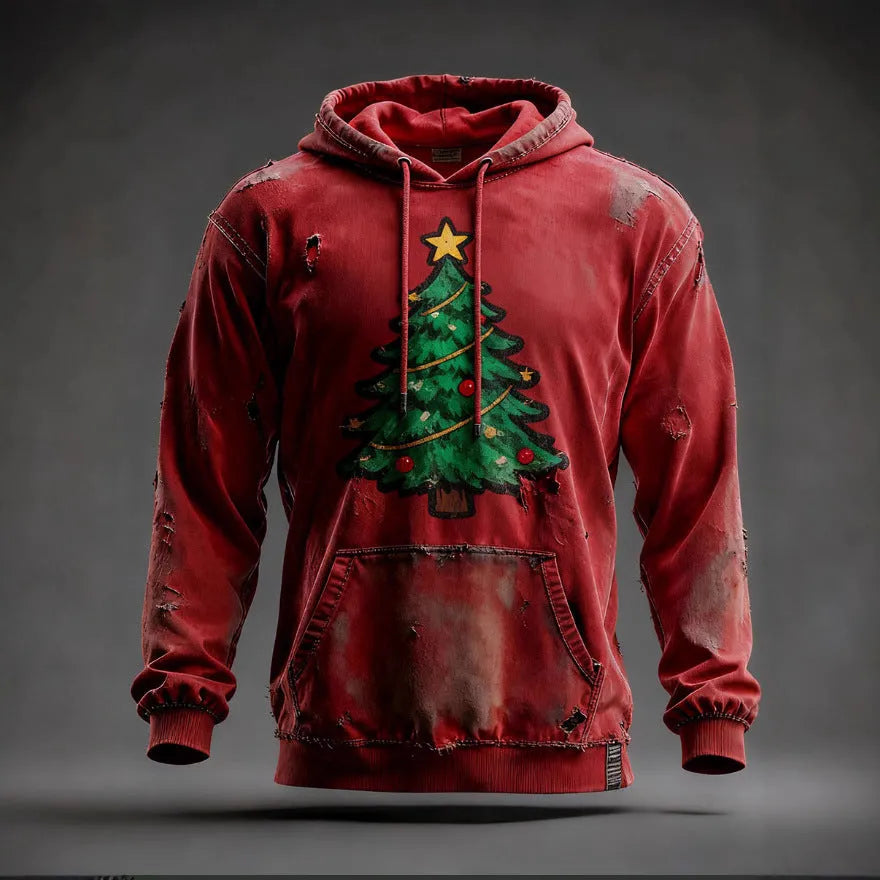 Christmas pocket hoodie loose pullover digital print sweatshirt in blue or red, sizes XXS to 6XL