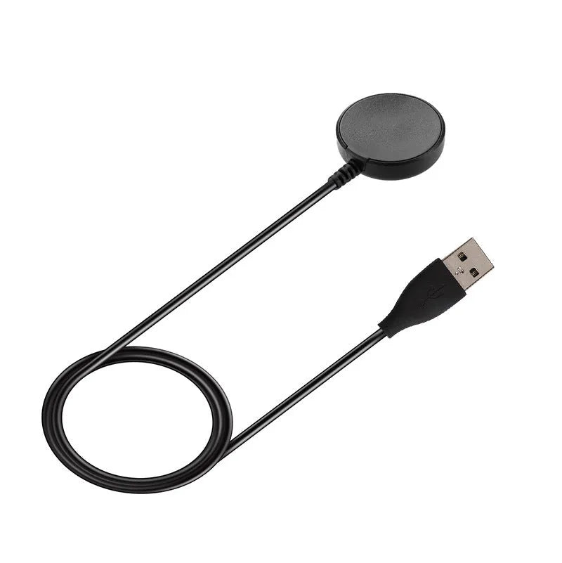 Black USB watch charger with wireless charging base measuring 34mm by 10mm