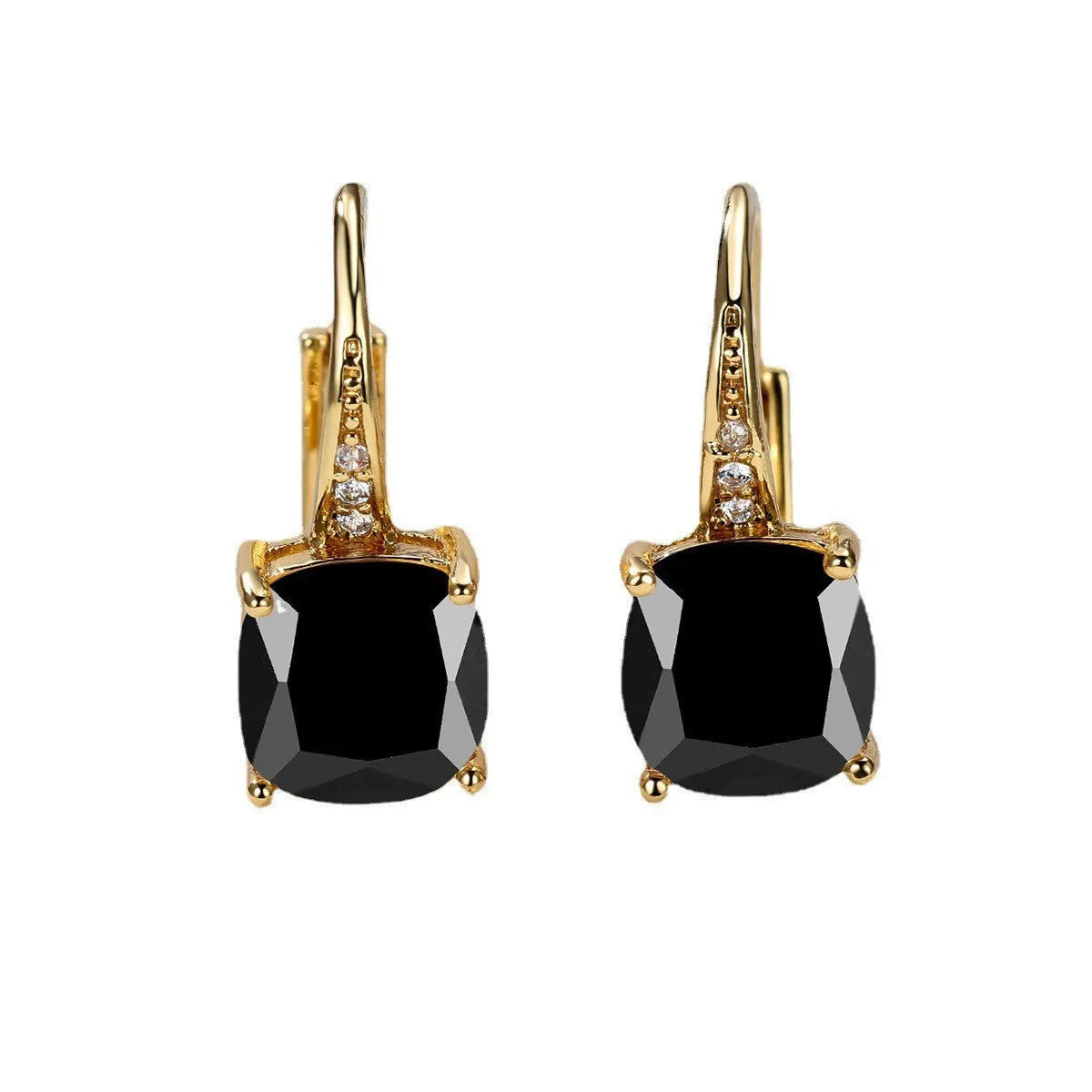 Square zircon geometric ear hook earrings in electroplated copper with Korean-style design