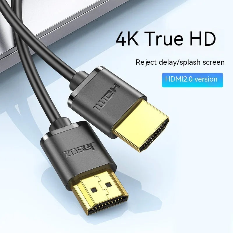 HDMI video cable with gold-plated connectors and thin black cable, available in multiple lengths