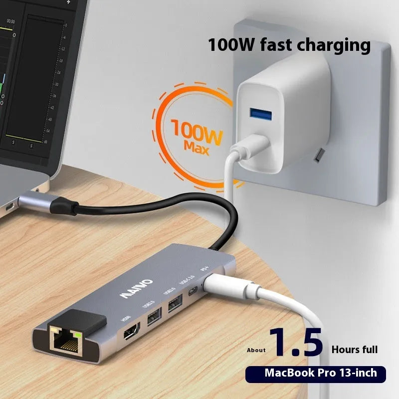 Steam Deck six-in-one docking station with aluminium shell and Type-C cable