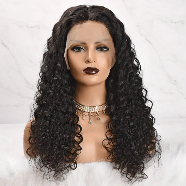 Front lace female straight hair wig 13x4 water wave natural colour 10 inch length on mannequin