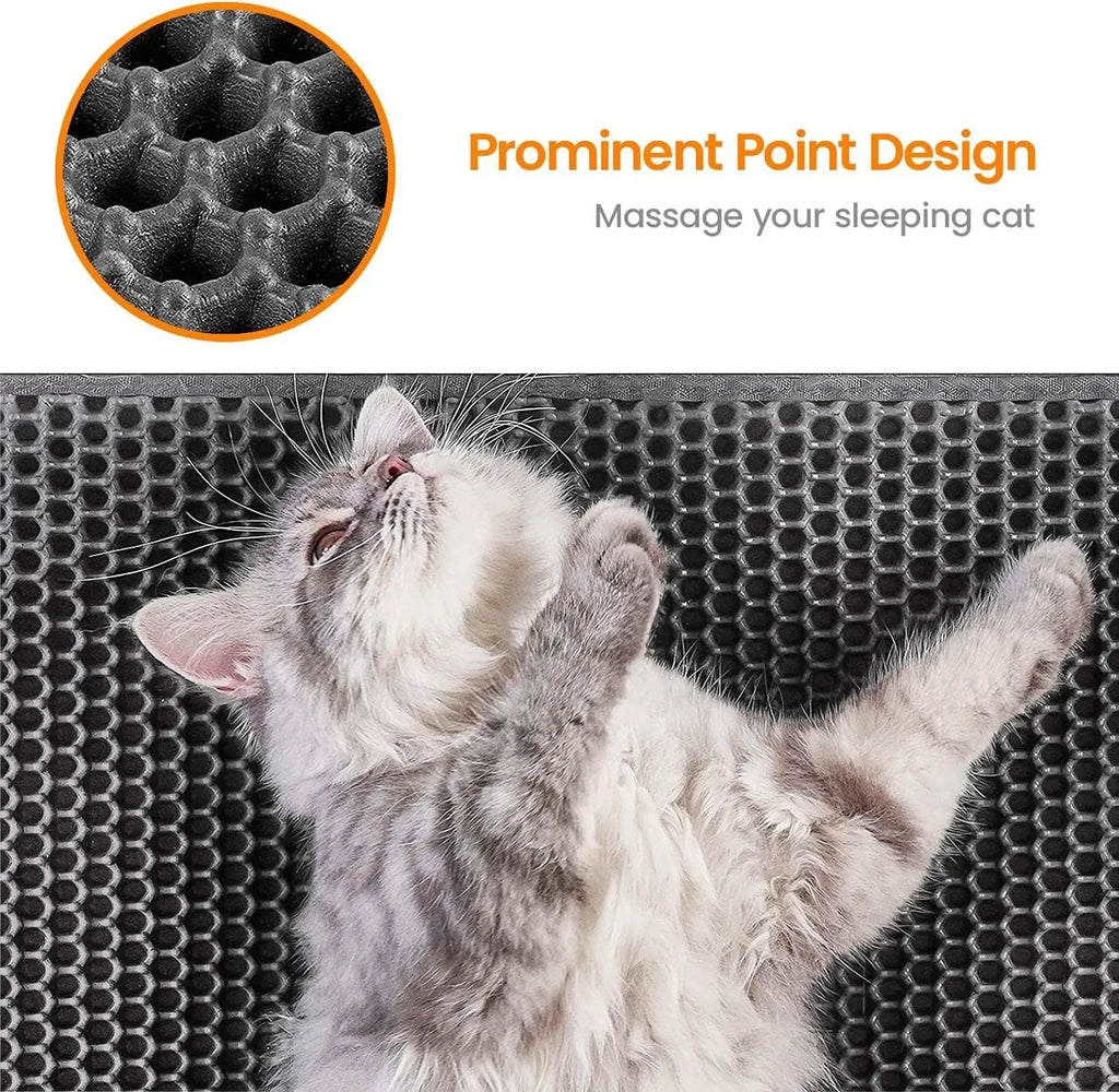 Cat litter trapping mat with honeycomb double layer design in black, waterproof and anti-slip