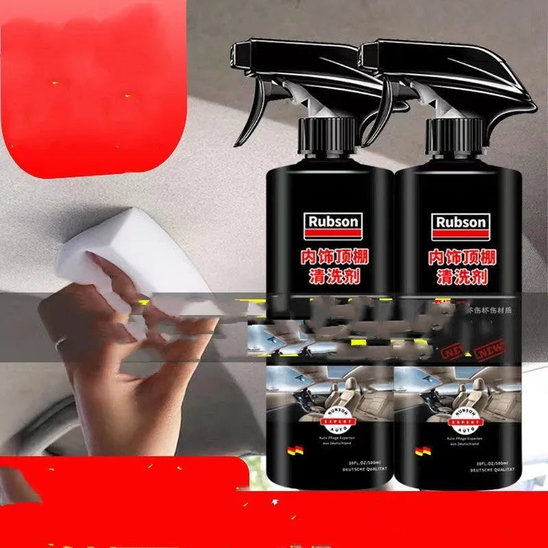 Wash free fabric roof foam decontamination cleaner bottles with cleaning towels and sponge wipes for interior ceiling cleaning