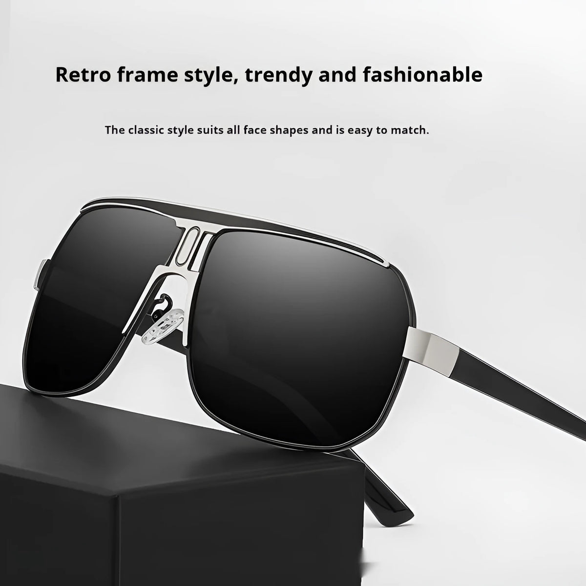Unisex large frame alloy driving sunglasses for men with sun protection, available in multiple colours.