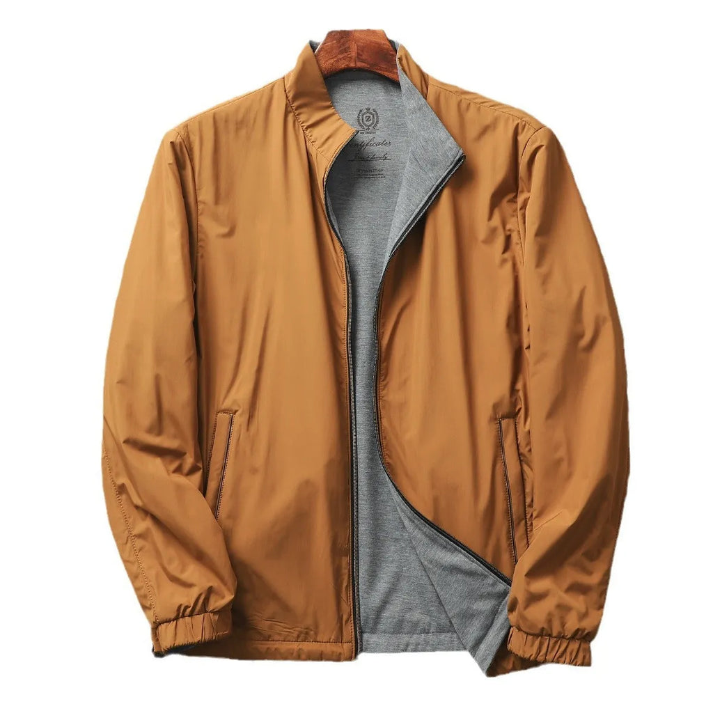 Men's stand collar business casual jacket in chemical fibre blend with cotton lining