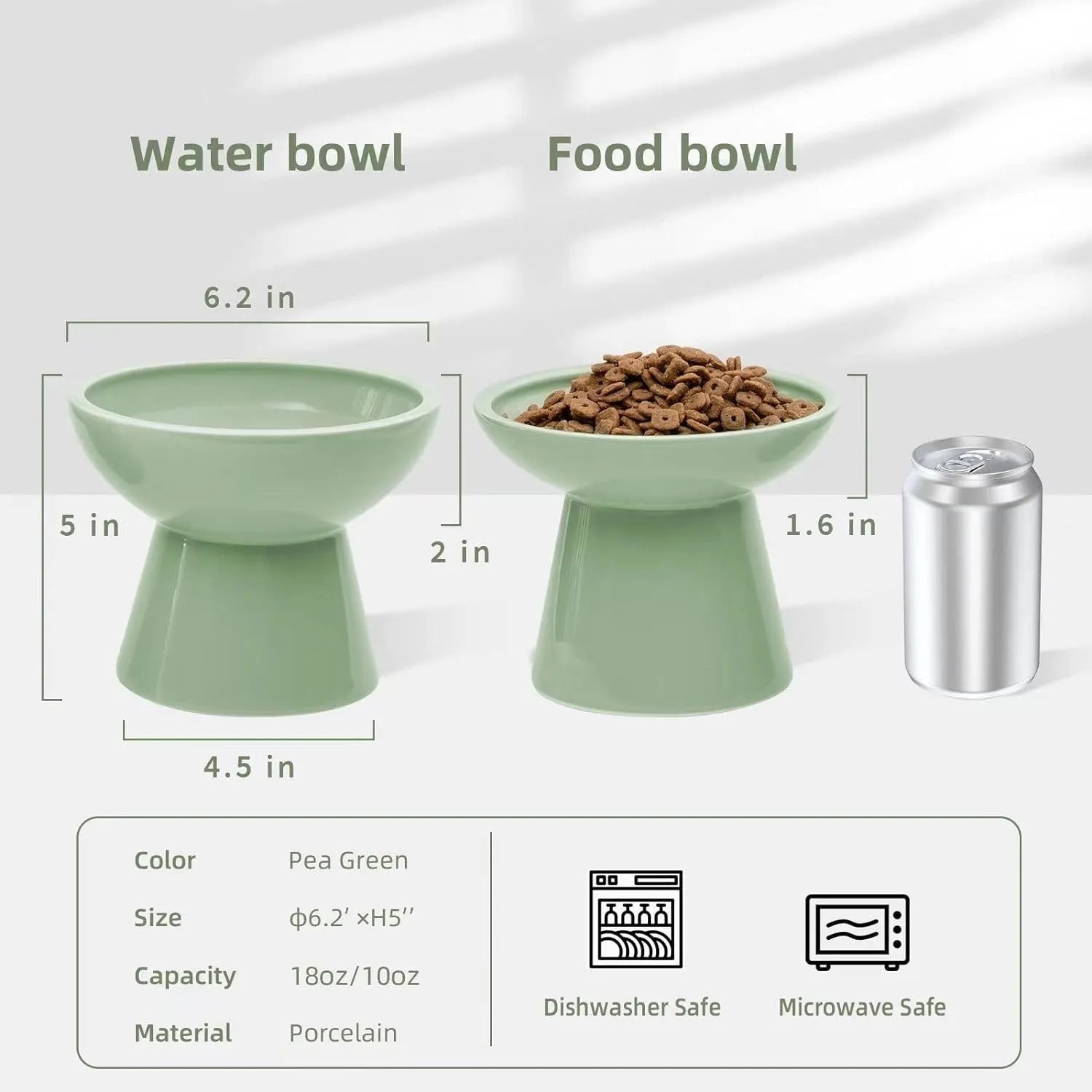 Blue ceramic elevated cat food bowl with wide shallow dish on a white surface.