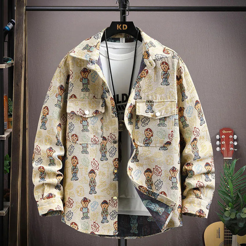 Casual lapel shirt coat jacket in polyester fabric with long sleeves and straight hem design