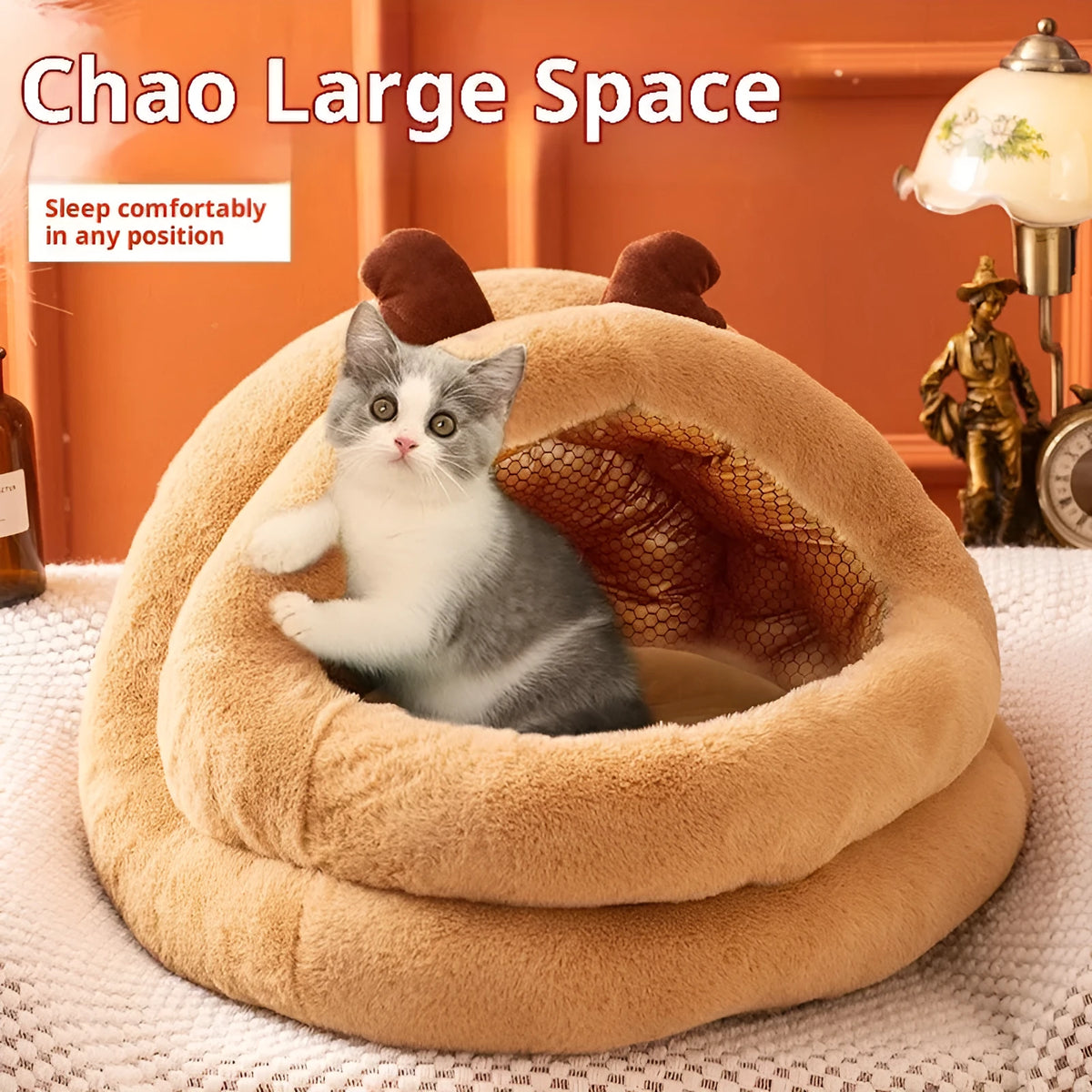 Semi-closed graphene material cloth dog kennel in coffee elk colour, M size