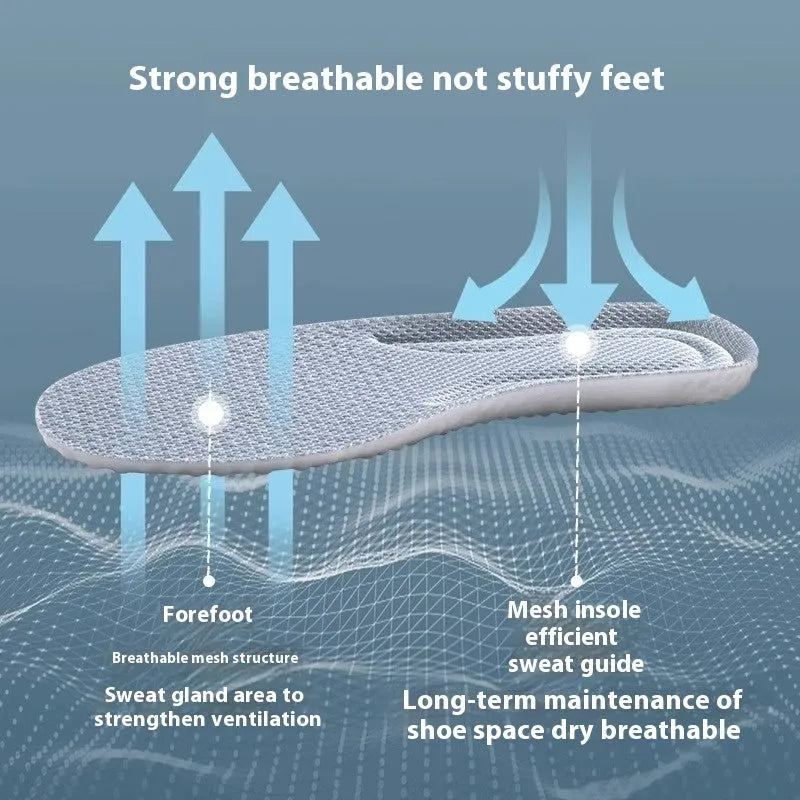 Breathable grey, black, and orange PU foam sports insoles with cut-to-fit sizing lines.