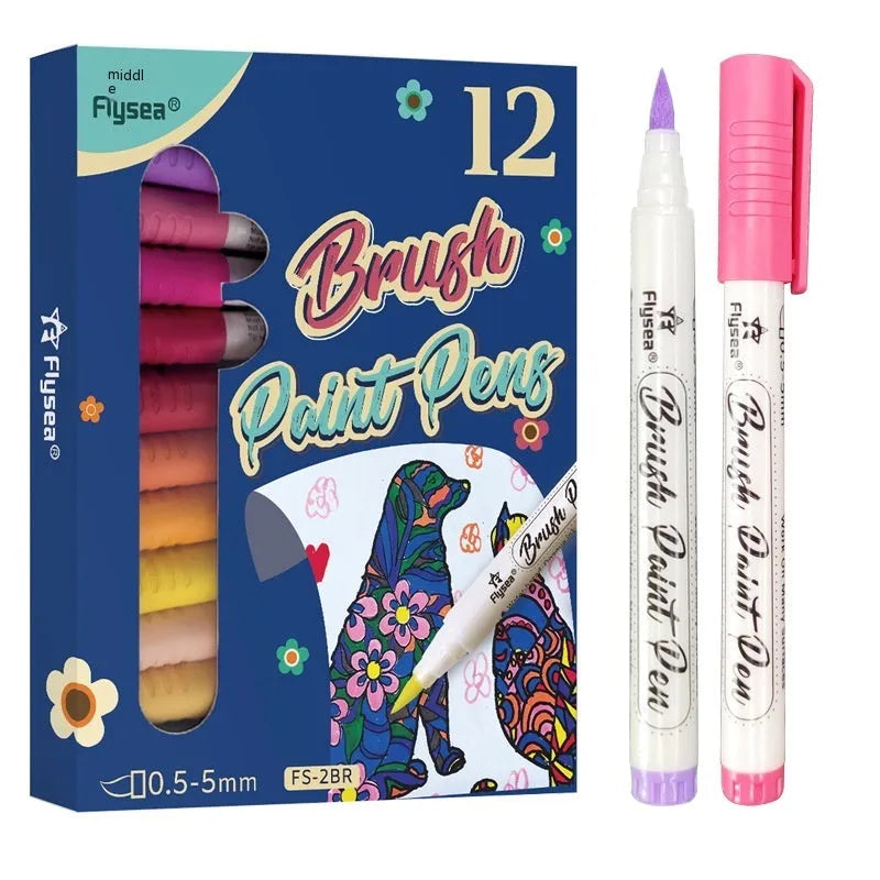 Set of soft-head gouache marker pens in a case, suitable for hand lettering and greeting card art.
