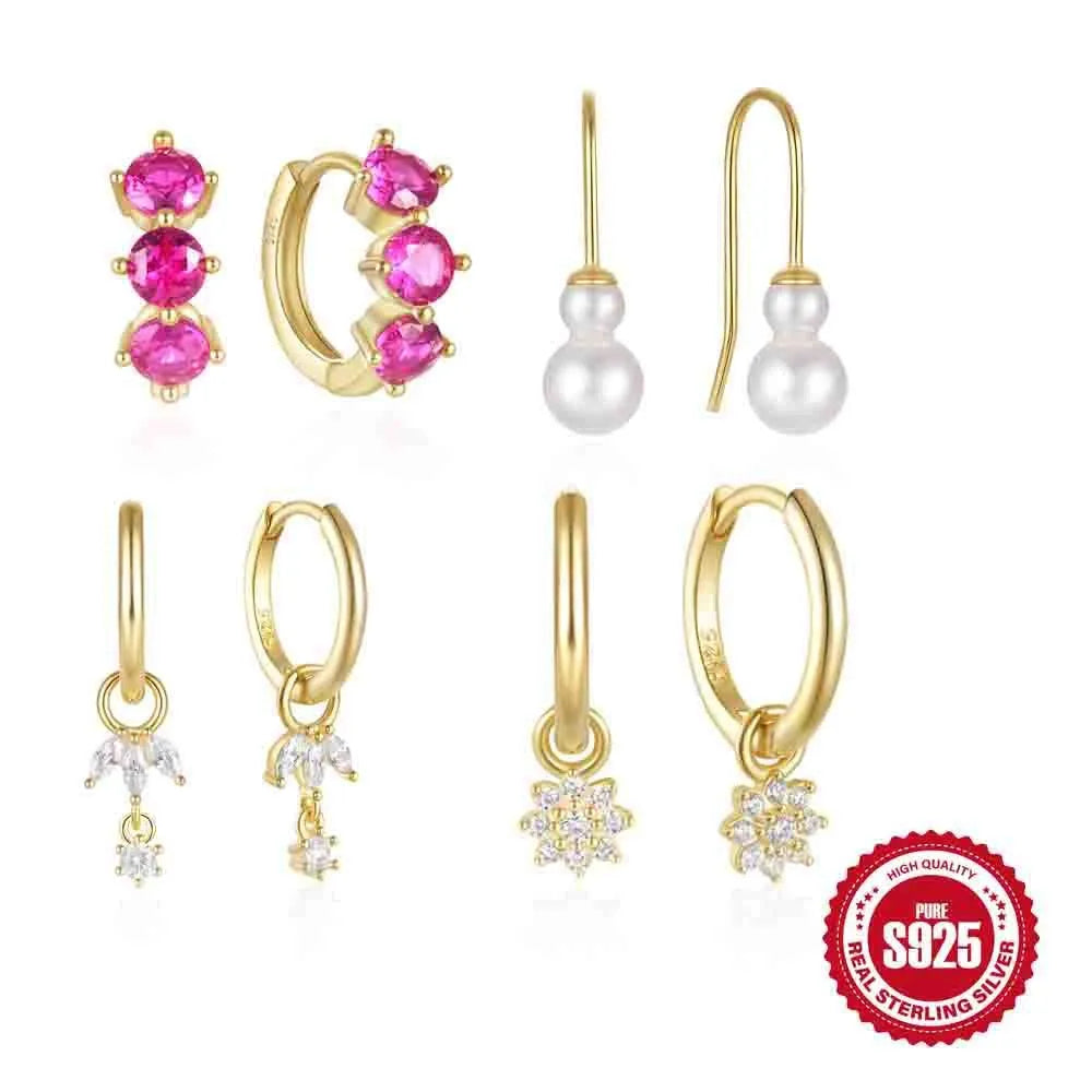 925 sterling silver geometric earrings with a zircon-inlaid sunflower design in golden-three diamonds colour.