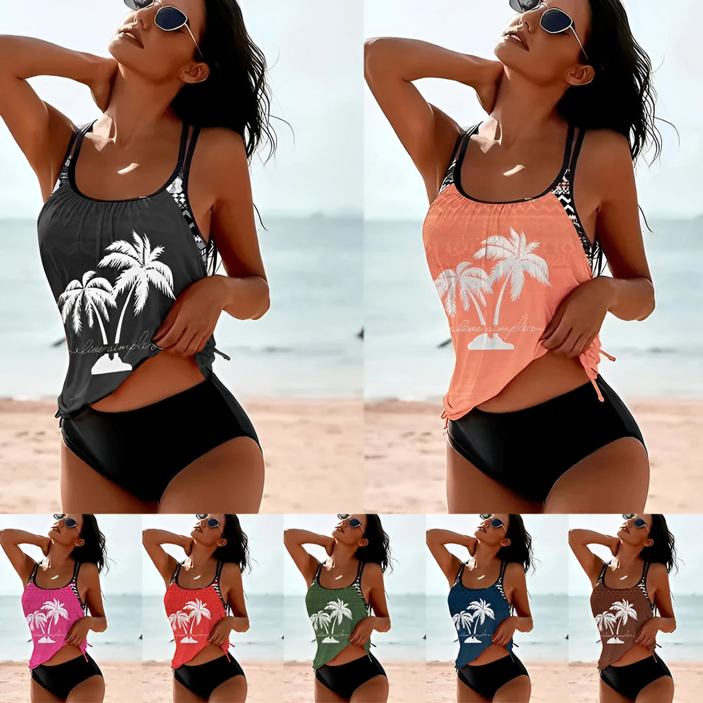 Women's loose fit tangini style bikini bottom briefs in polyester fabric on a white background.