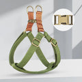 Brown vest-style dog leash with cotton webbing and alloy fastener for small to medium dogs