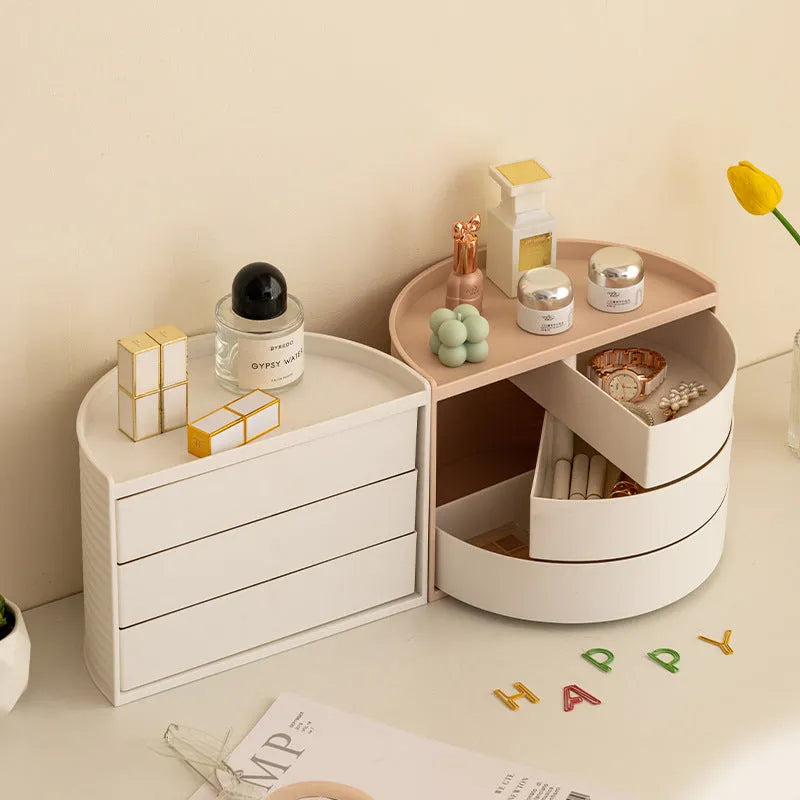 Plastic rotating cosmetic storage box 27x15.5x19.5cm in white simple style carousel organiser