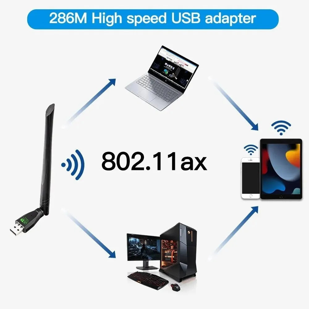 Black USB WiFi 6 wireless network card for PC and laptop connectivity upgrade