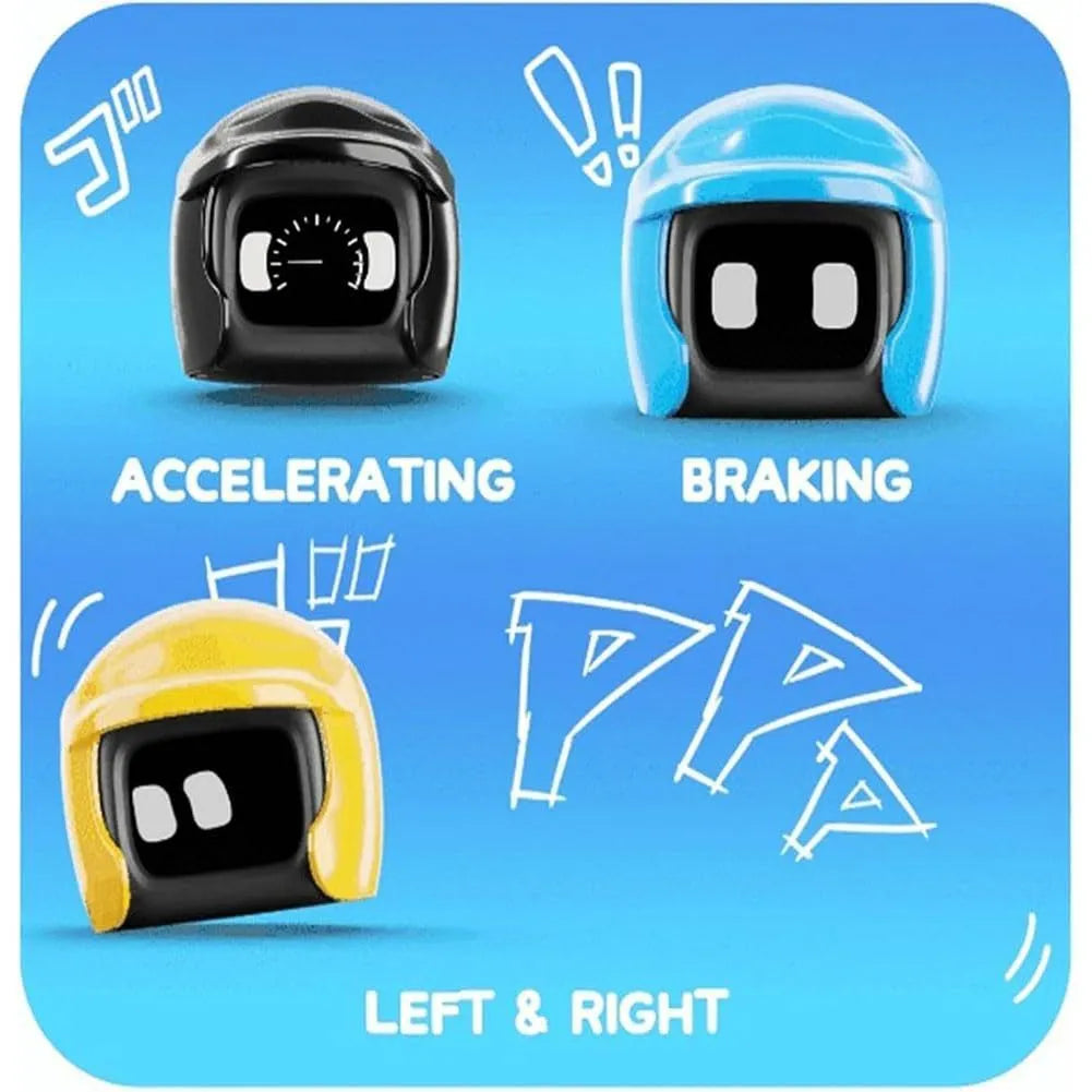 Plastic cartoon robot ornament for car dashboard in five colours: black, blue, pink, red, yellow