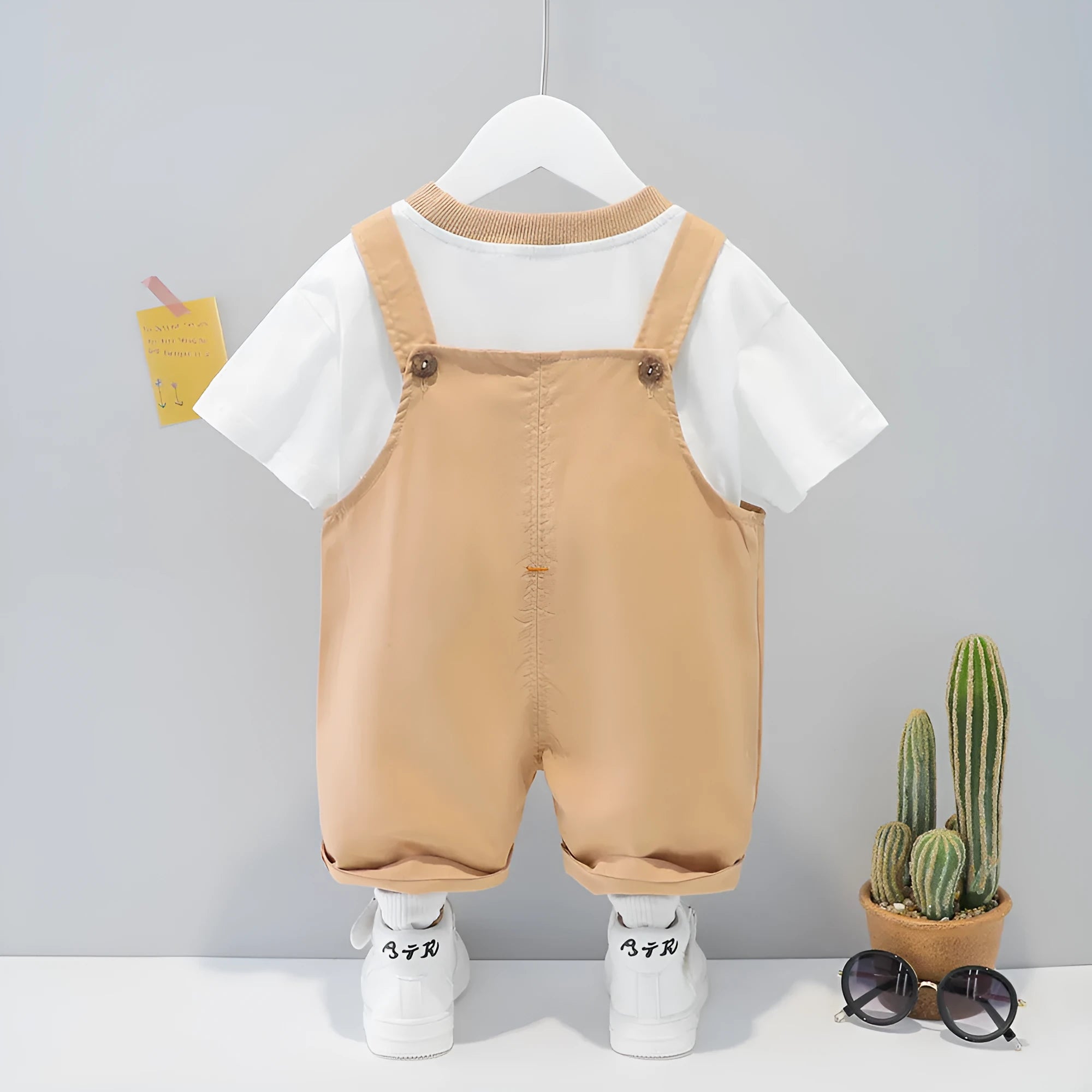 Children's cotton summer overalls with cartoon design and adjustable straps