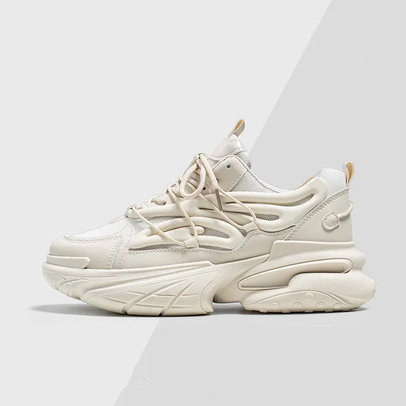 Men's beige sneakers with mesh upper and lace-up closure on rubber sole