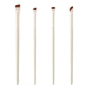 Four angled eyeliner and brow makeup brushes with ultra-thin tips in a leather case.