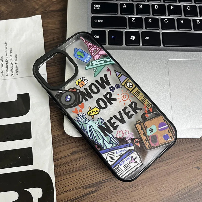 Free Travel Phone Case Fashion Acrylic Hard Case with travel ticket design for iPhone