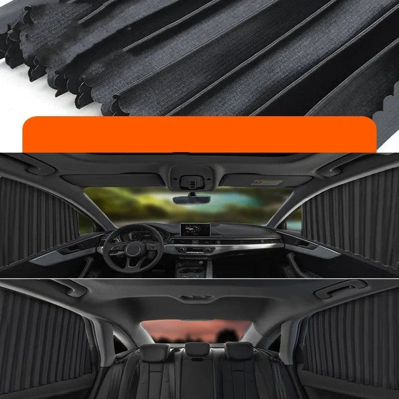 Auto retractable car sunshade sunscreen with roller shutter mechanism in thick opaque cloth material