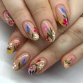 European American style almond-shaped removable nail armour with rose and tulip floral patterns