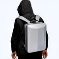 Men's business backpack in black or silver white with ABS PC construction and curved shoulder straps