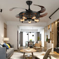 Industrial retro ceiling fan lamp with acrylic blades and integrated light fixture