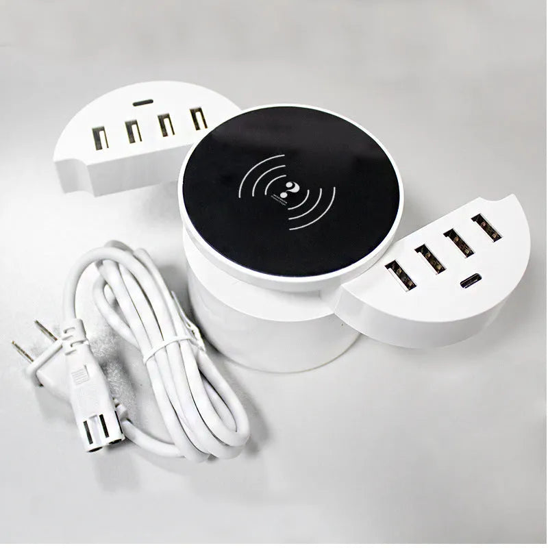 Ceramic white wireless circular charger with worldwide outlet compatibility and 1.5 metre cable