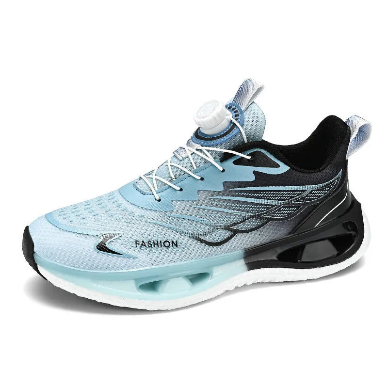 Men's low-top sneaker with shock absorption rotating sole in black leather option