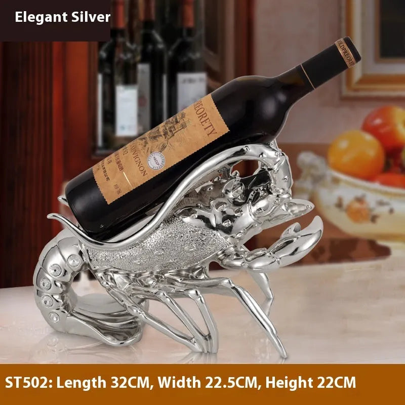 European style lobster-shaped wine rack ornament in rose gold or elegant silver resin