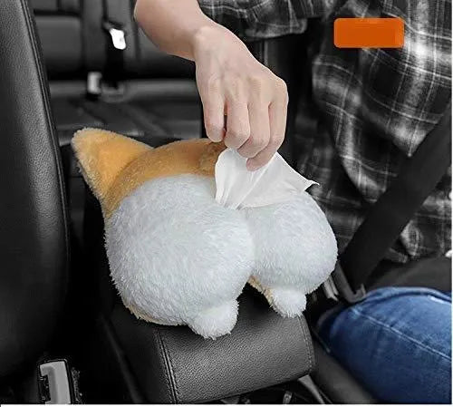 Yellow corgi butt shaped hanging pouch tissue box cover for car and home