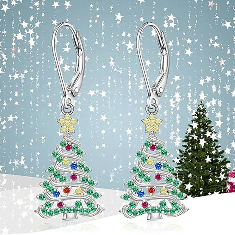 Christmas tree pendant earrings in white gold colour finish E4318 for women