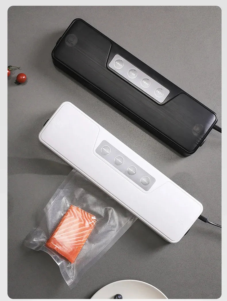 Compact white automatic vacuum sealer machine for household food preservation