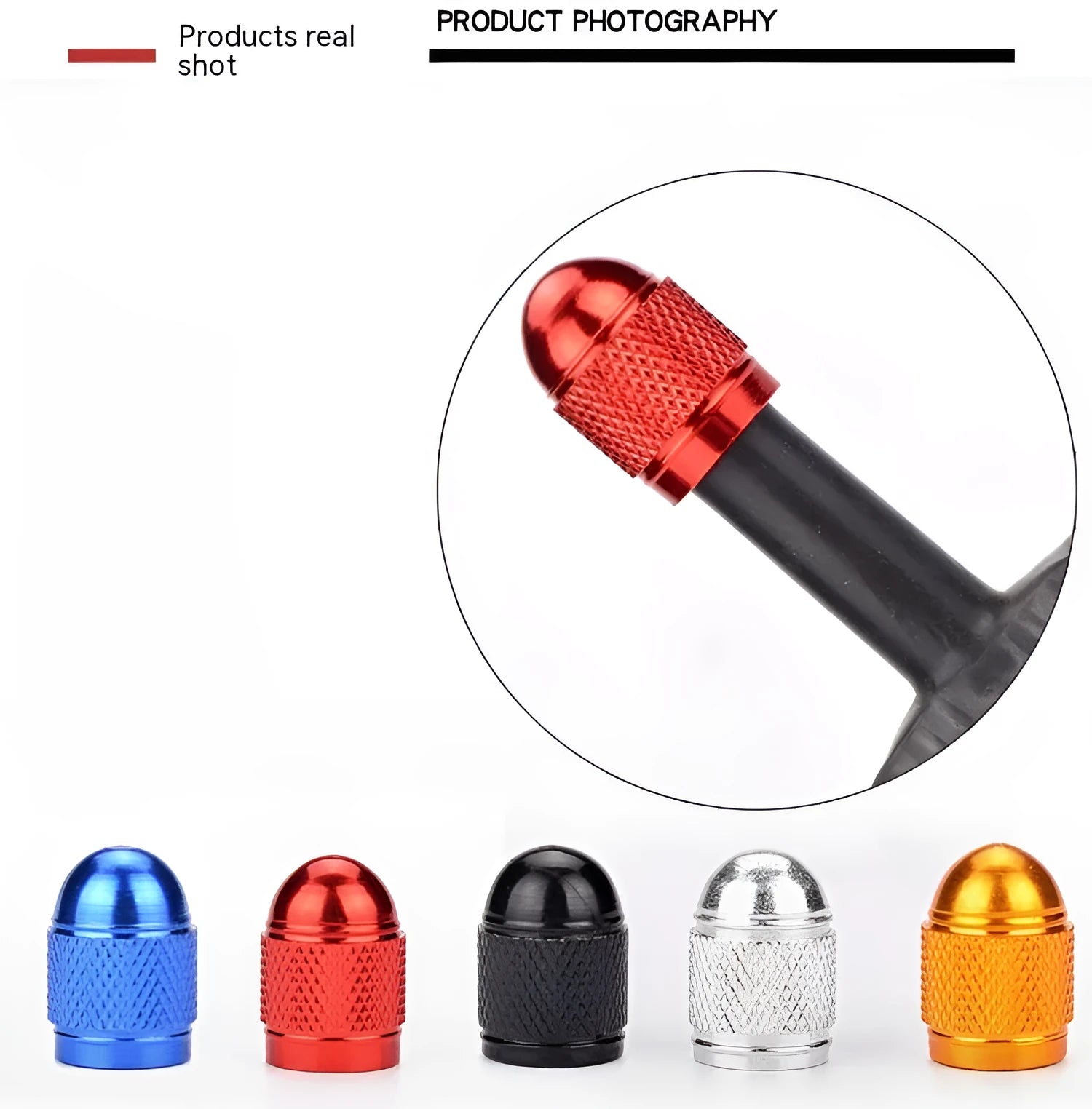Aluminium mountain bike tyre valve cap in metallic colours